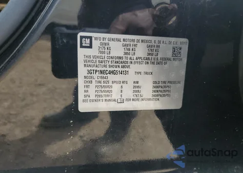 2017 GMC Sierra C1500 Slt from USA, damaged, VIN 3GTP1NEC4HG514131